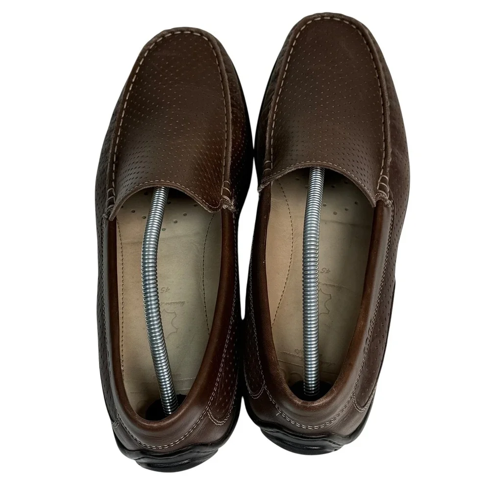 ECCO Men Brown Leather Perforated Moccasin Loafers EU 45 US 11-11.5 Driving Shoe